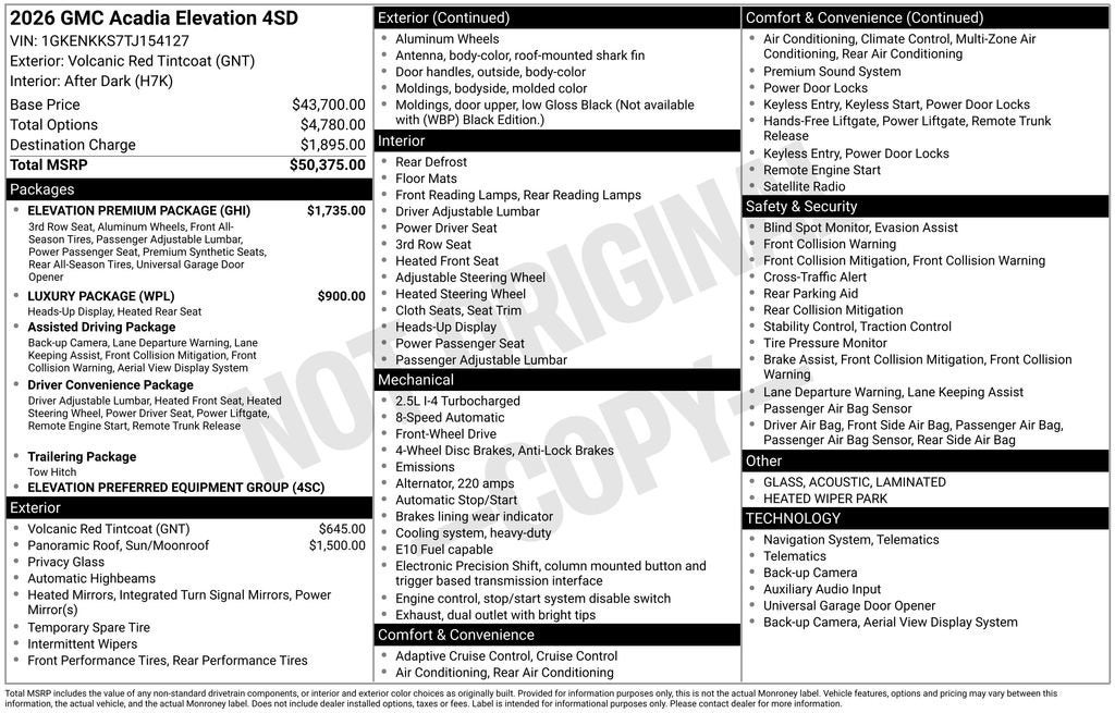 2026 GMC Acadia Elevation