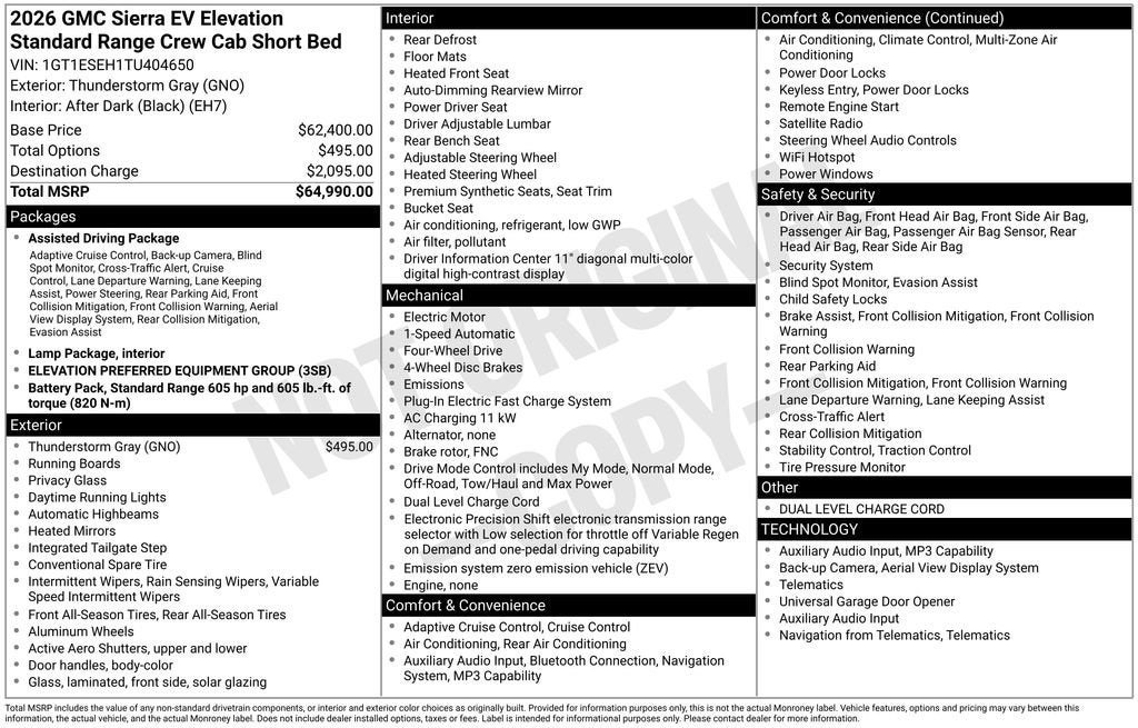 2026 GMC Sierra EV Elevation Standard Range