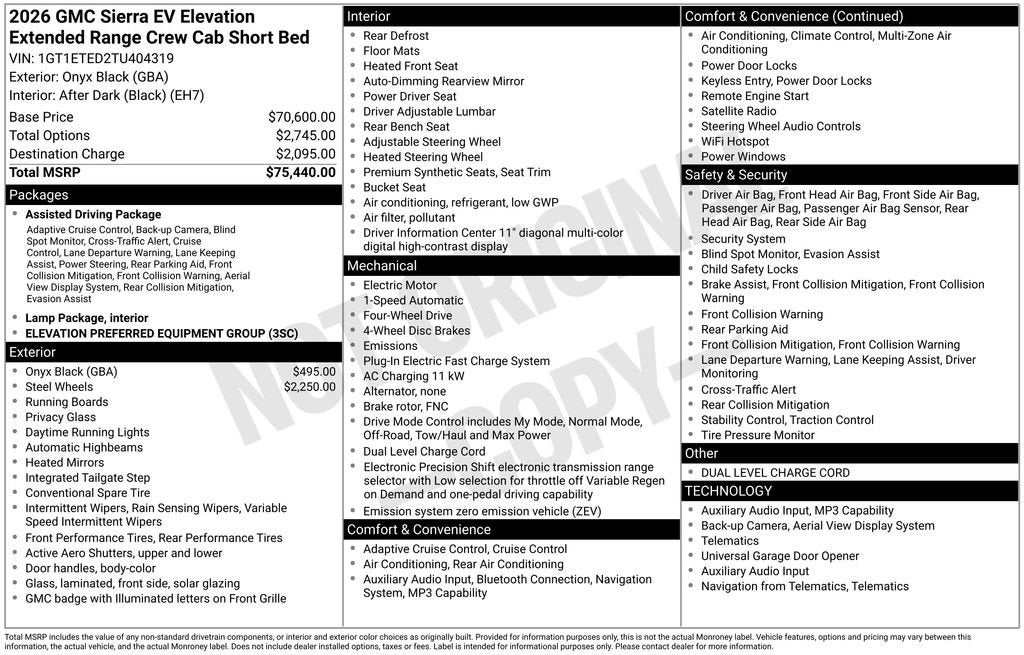 2026 GMC Sierra EV Elevation Extended Range