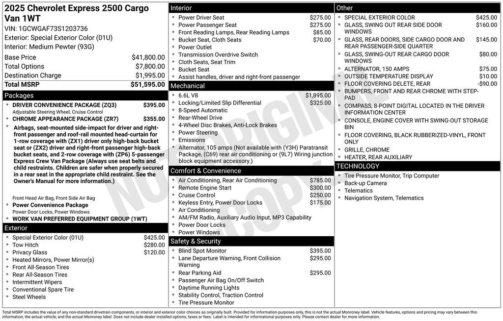 2025 Chevrolet Express 2500 Work Van Cargo