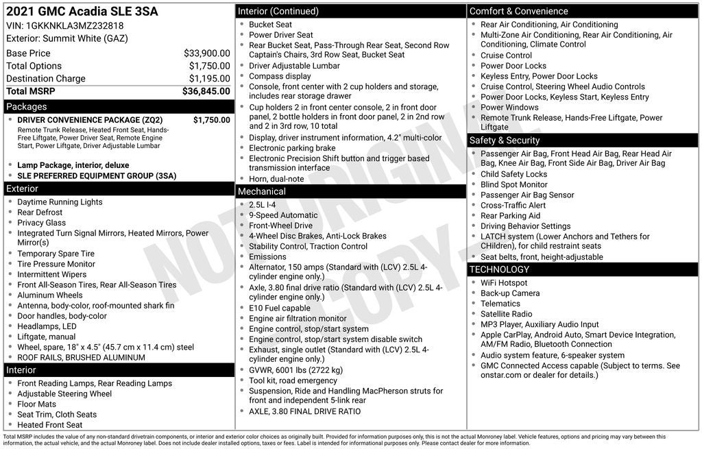 2021 GMC Acadia SLE