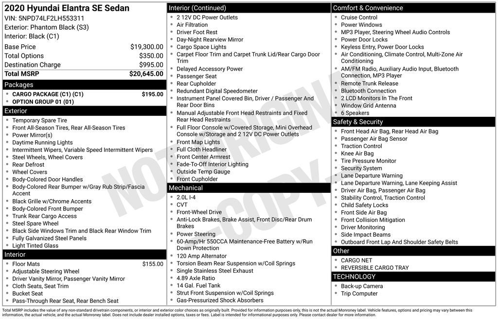 2020 Hyundai Elantra SE