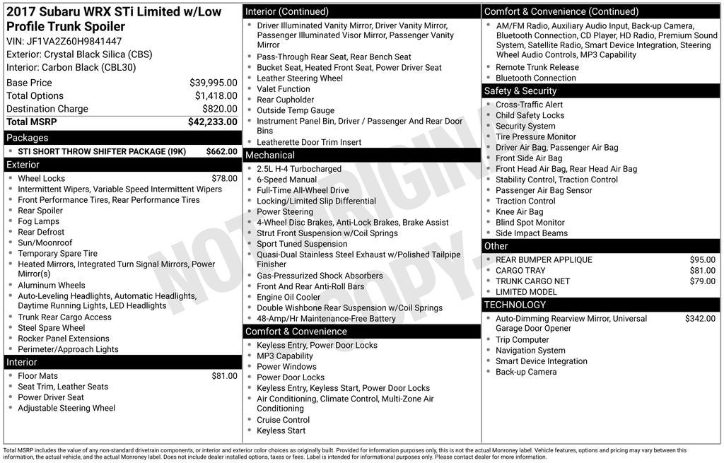 2017 Subaru WRX STi Limited